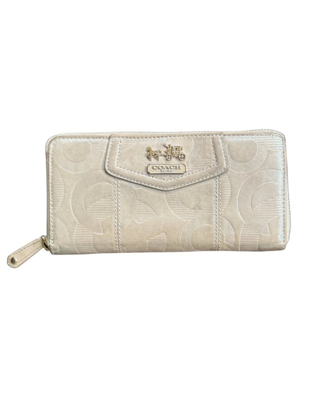 Coach Madison Op Art Accordion Zip Wallet Silver Champagne Gold Hardware